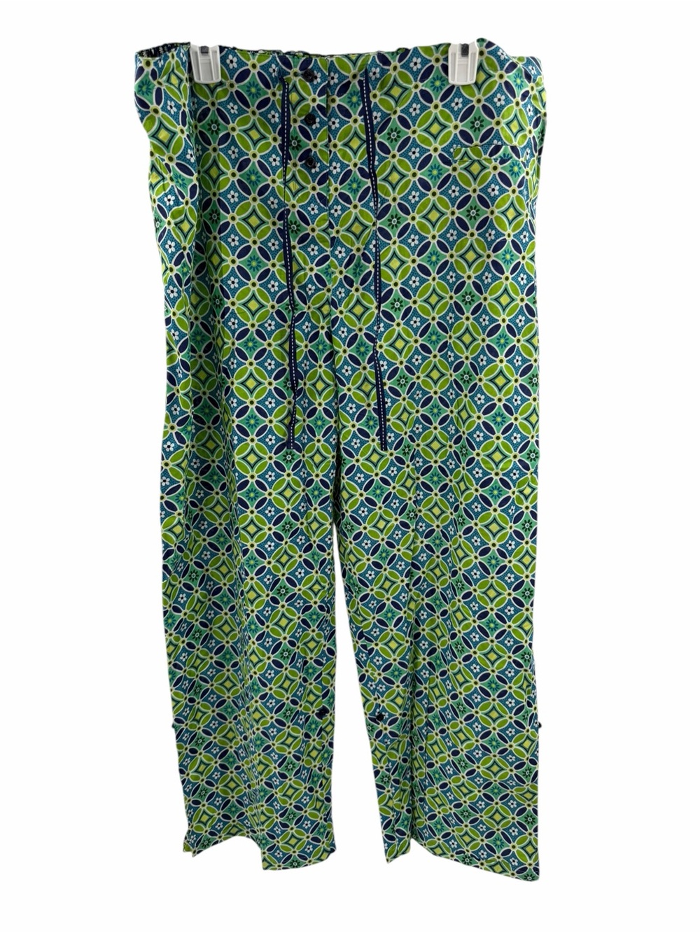 Vera Bradley Geometric Print Lounge Pajama Pants Green Navy 100% Cotton XL